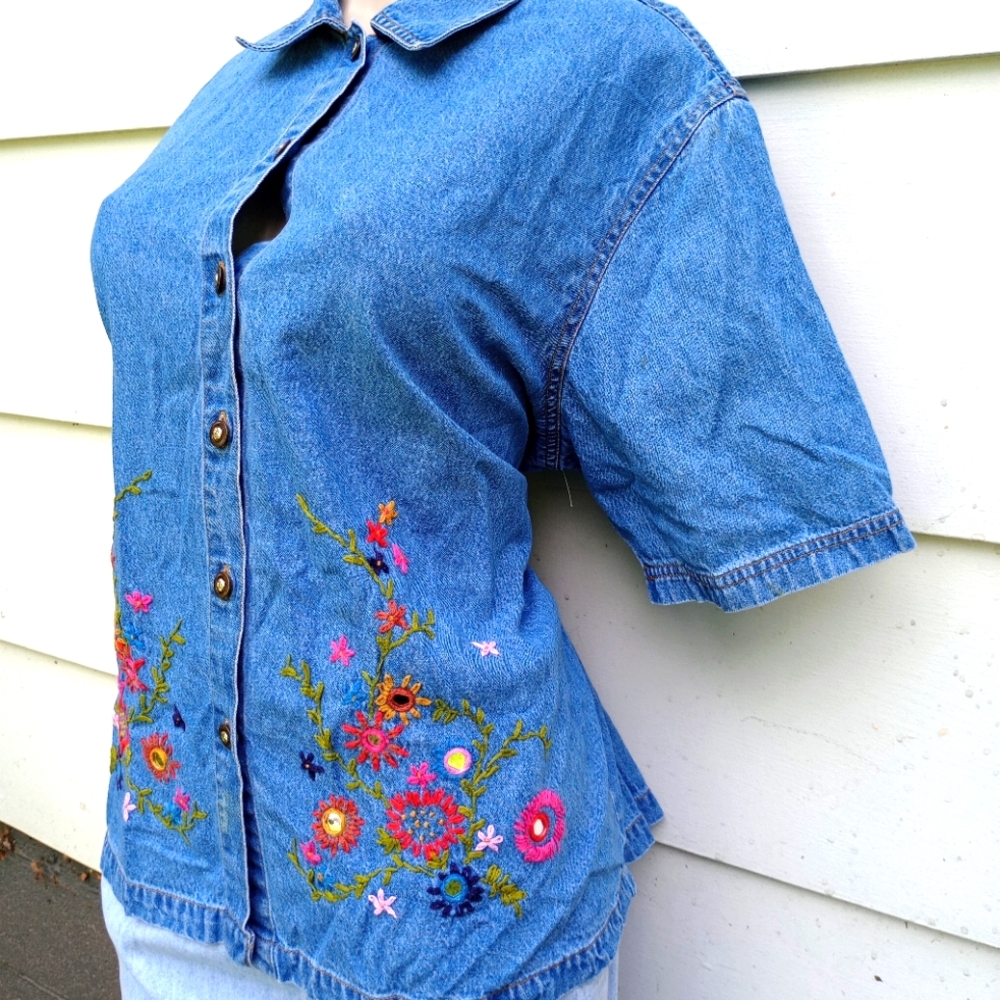 Vintage Embroidered And Sequined Jean Top